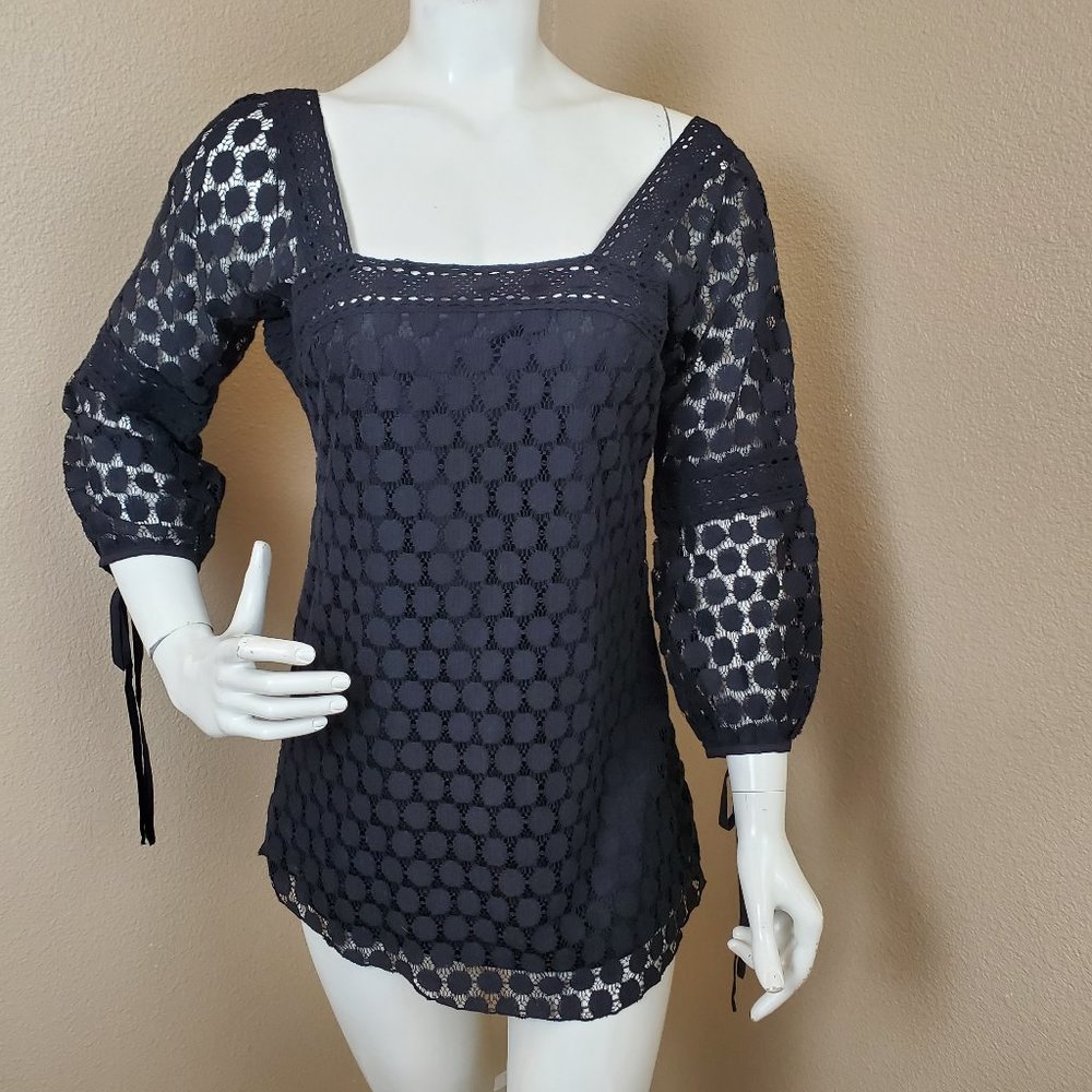 Solitaire by Ravi Khosla Black Lace Crochet New Gorgeous Blouse Top~Size S